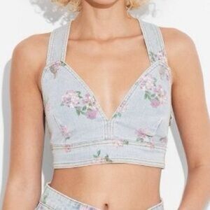 WILD FABLE Denim Cropped Light Wash Floral Denim Vest‎ NWT | S